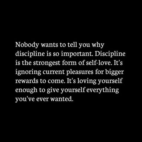 Discipline is the strongest form of self-love without discipline you can't accomplish your goals.❤️ In My Feelings, Note To Self Quotes, Self Quotes, Amazing Quotes, Life Motivation, Self Improvement Tips, Empowering Quotes, The Bridge, Fact Quotes