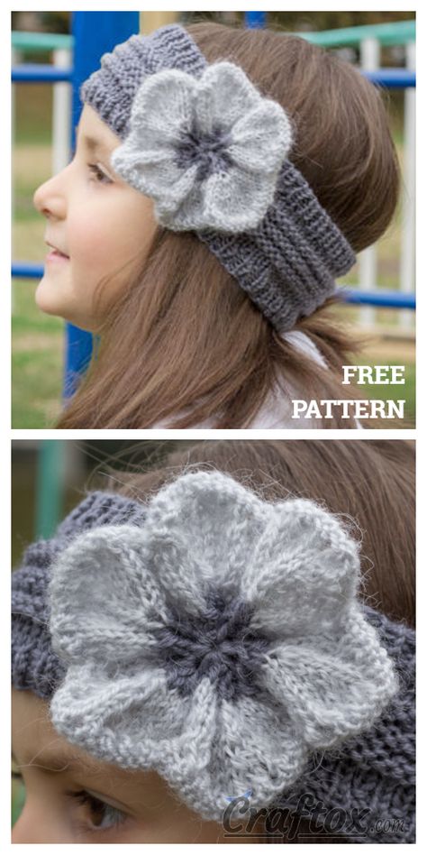 Knit Flower Headband Free Knitting Patterns - Knitting Pattern Earwarmers Knitting Pattern Free, Knit Headbands Patterns Free, Baby Headband Knitting Pattern Free, Knitted Kids Headband Free Pattern, How To Knit A Flower, Knitting Headband Patterns Free, Knitting Flowers Free Pattern, Knitted Baby Headband Pattern Free Head Bands, Knit Pattern Headband