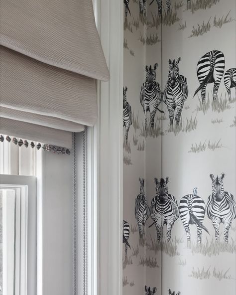 Juliet Travers on Instagram: “A stunning close up shot of my Zebras used in this bathroom designed by the brilliant @haminteriors 🦓 Look at the wallpaper installation…” Exotic Wallpaper, Wallpaper Installation, Zebra Wallpaper, Eclectic Wallpaper, Safari Wallpaper, Toile Wallpaper, How To Install Wallpaper, Wallpaper Collection, Striped Wallpaper