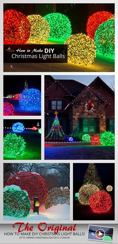 Christmas Light Balls, Light Balls Christmas, Outdoor Christmas Diy, Christmas Lights Outside, Outside Christmas Decorations, Diy Christmas Lights, Christmas Light Installation, Hanging Christmas Lights, Diy Light