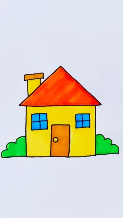 Creative Drawing for kids | How to draw a house #reels #draw #drawing #art | Instagram Drawings Houses Simple, Very Very Easy Drawings For Kids, Draw House Easy, Easy Drawings With Crayons, Art Work For Kids Creative Crafts, Easy House Drawing For Kids, Drawing For Class 1 Kids, Drawing For Nursery Kids, Simple House Design Drawing