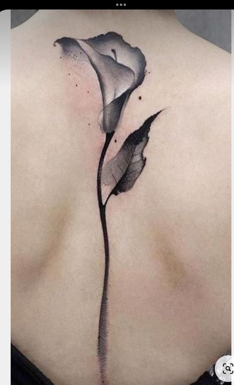 Calla Lily Spine Tattoos For Women, Watercolor Calla Lily Tattoo, Cala Lily Flower Tattoos, Hummingbird And Calla Lily Tattoo, Catalilly Flower Tattoo, Black Calla Lily Tattoo, Calilily Flower Tattoo, Calle Lily Tattoo, White Calla Lily Tattoo