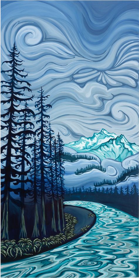 Creative Arts Therapy, River Painting, Olympic Peninsula, Thread Painting, Affinity Designer, Canadian Art, Mountain Paintings, Diy Canvas Art, Diy Canvas