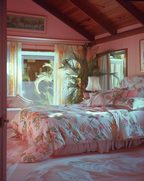 POV: Your luxury pink getaway home 🩷 [AI] Get your wall posters on liminaldestinations.com (link in bio!) • • • • #80sinterior #1980sinterior #80saesthetic #1980s #80svibes #80snostalgia #80sdecor #80s #80spenthouse #vintage #interiordesign #homedecor #luxuryhomes #midcentury #midcenturymodern #postmodern #luxury 80s Mansion Aesthetic, Aesthetic Room Inspo Vintage, 80s House Decor, Coolest Rooms, Funky Kitchens, 80 House, Pink Vintage Bedroom, 1980s Bedroom, Post Modern Bedroom