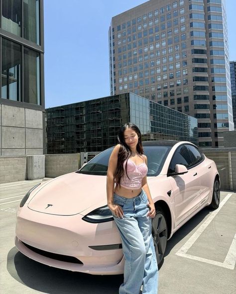 Pink Tesla Aesthetic, Cool Cars Aesthetic, Pink Tesla Car, Pink Tesla, Tesla Car Models, Tesla Aesthetic, Tesla Interior, Pink Cars, Pimped Out Cars