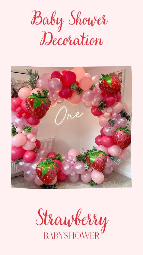 FiLL&Joy Combo latex foil Balloons strawberry candy fruit themed Arch Garland kit for birthday baby shower Party Garden indoor outdoor windows Anniversary decor (Delicious pearl pink Colors) Strawberry Baby Shower Theme, Strawberry Balloons, Pearl Pink Color, Strawberry Theme, Candy Fruit, Anniversary Decor, Strawberry Candy, Strawberry Baby, Nursery Theme