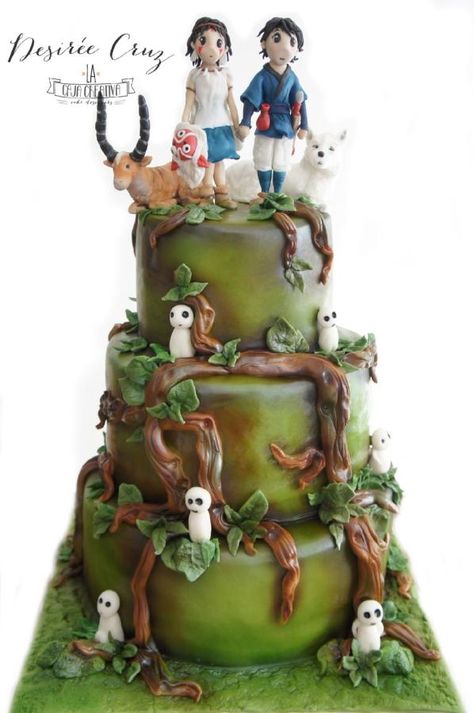 Mononoke Princess  - Cake by La Caja Creativa Studio Ghibli Wedding Cake, Princess Mononoke Cake, Ghibli Wedding Cake, Cottagecore Lesbian Wedding, Ghibli Cake, Ghibli Birthday, Studio Ghibli Party, Pastel Desserts, Mononoke Hime