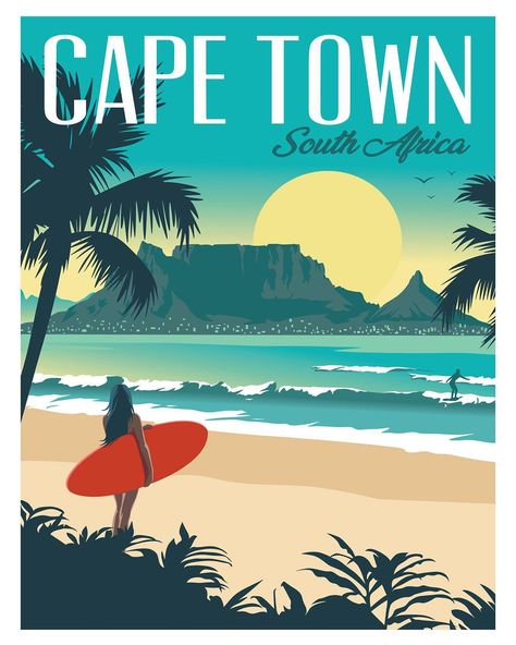 Stunning Cape Town, South Africa was once named as one of the best places to visit by the New York Times. Did you know that Cape Town celebrates the new year on NYE and again on January 2nd? You can purchase this print today on paper, framed, or on canvas with the link in the bio! Africa Vintage, January 2nd, Lovely Poster, Vintage Poster Design, Art Deco Poster, Retro Travel Poster, Cape Town South Africa, Vintage Poster Art, Style Travel