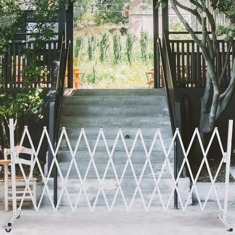 Amazon.com: AkiiGer Metal Expandable Barrier Fence for Dogs, Portable Barricade Gate with Casters, Foldable Pet Gate Indoor Outdoor for Rooms, Stairs, Driveway, Garage, Yard, Doorways, 11 Feet, White : Pet Supplies Indoor Gates, Fence For Dogs, Florida Apartment, Carport Patio, Florida Apartments, Backyard Gym, Kids Gate, Outdoor Gate, Pet Gate