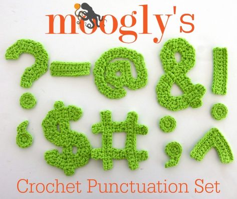 Moogly Crochet Punctuation Set - free full alphabet, numbers, and punctuation on Moogly! Crochet Alphabet Letters, Moogly Crochet, Crochet Letters Pattern, Crochet Numbers, Bunches Of Flowers, Crochet Alphabet, Crochet Appliqué, Crochet Letters, Letters Pattern