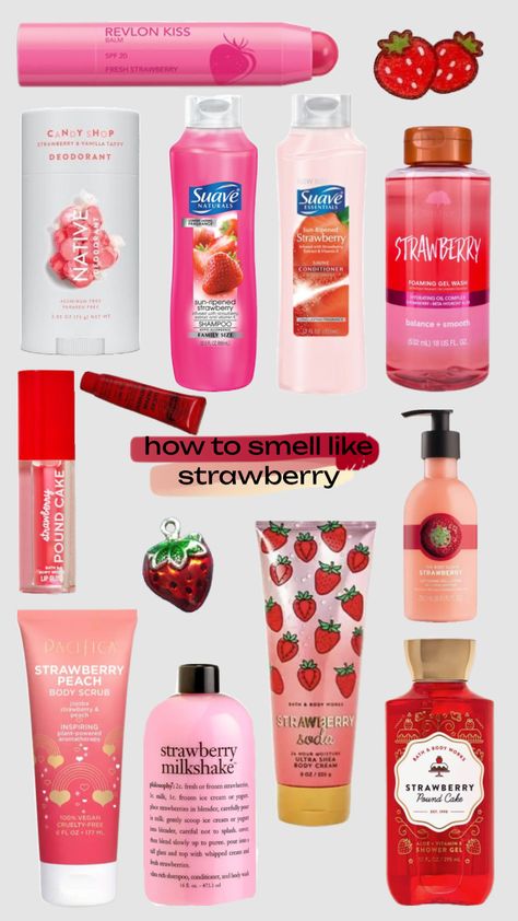 How to smell like strawberries 🍓 #strawberry #strawberryaesthetic #strawberrygirl #fragrance #perfume #smellgood #smelllike Smell Good Strawberry, Smell Like Strawberries, Strawberry Shampoo, Revlon Kiss Balm, Perfume Tips, How To Smell Good, To Smell Good, Pound Cake With Strawberries, Shower Skin Care