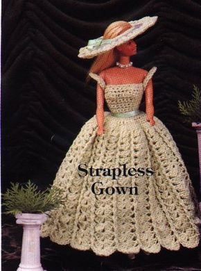 Free Barbie Crochet Patterns Wedding Dresses, Free Barbie Crochet Patterns English, Crochet Barbie Patterns Free Ball Gowns, Beige Gown, Crochet Gown, Barbie Gown, Crochet Barbie Patterns, Crochet Doll Clothes Free Pattern, Free Barbie