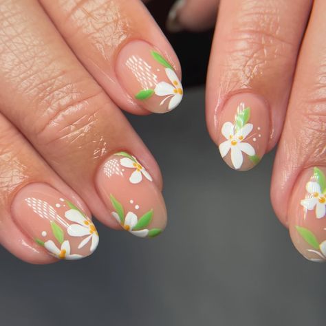 Spring flower nails on a soft gel overlay 🌸🌼. . . . . . . . . #dallasnailtech #planonailtech #frisconailtech #dallasnails #naturalnails #naturalnailspecialist #naturalnailart #springnailart #springnails #nailart #nailinspo #nailsnailsnails Lily Flower Nails, Natural Nail Gel, Spring Flower Nails, Lily Nails, Natural Nail Art, Lilly Flower, Gel Overlay, Spring Nail Art, Soft Gel