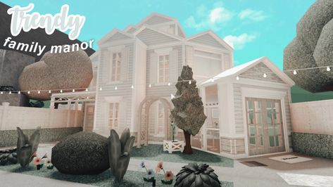 Bloxburg Cute Mansion, Bloxburg House Ideas Pastel, Aesthetic Pastel Bloxburg House Exterior, Blush Modern Mansion Bloxburg, Aesthetic Mansion Bloxburg, Bloxburg House Build, Pastel Color Theme, Family Manor, Bloxburg Designs