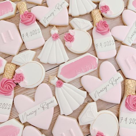 White And Pink Bridal Shower Decor, Pastel Pink Bridal Shower Ideas, Bridal Shower Ideas Pink And White, Pink Bridal Shower Desserts, Hot Pink Bridal Shower Cookies, Blush And Bashful Bridal Shower Ideas, Pink Theme Bridal Shower Ideas, Bridal Shower Themes Pink, Pink Themed Bridal Shower Ideas