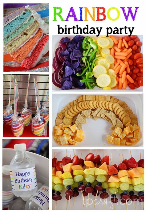 TPcraft.com: Rainbow Party Rainbow Sparkle Birthday Party, Rainbow Kids Party, Rainbow Party Food, Rainbow Birthday Party Decorations, Rainbow Veggies, Kids Birthday Party Food, Rainbow Themed Birthday Party, Birthday Party At Park, Rainbow Theme Party