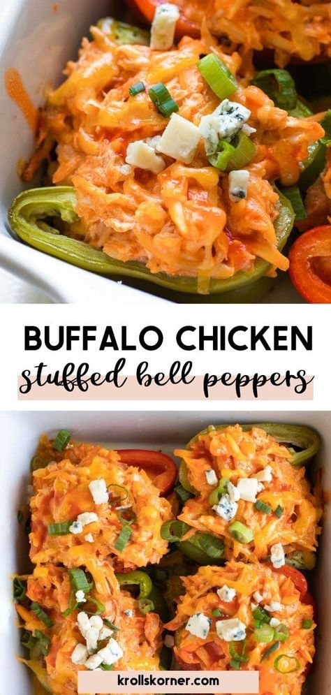 Stuffed Peppers With Chicken And Rice, Rotisserie Chicken And Peppers, Stuffed Bell Peppers Buffalo Chicken, Stuffed Peppers Chicken Rice, Buffalo Chicken Peppers Stuffed, Buffalo Chicken Bell Peppers, Buffalo Stuffed Peppers, Buffalo Chicken Peppers, Chicken Jasmine Rice