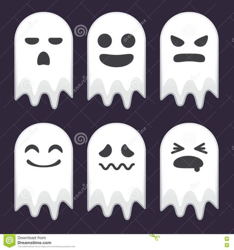 Collection Of Cute Ghost With Different Face Expression Stock ... Ghost Expressions, Ghost Face Paint, Cute Ghost Face, Funny Ghosts, Halloween Doodles, Deco Halloween, Jack O Lantern Faces, Halloween Rocks, Funny Ghost