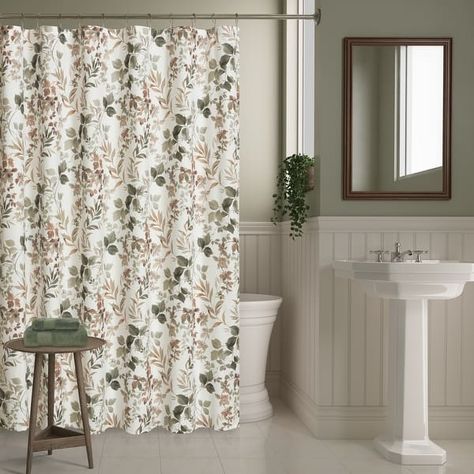 Royal Court Evergreen Shower Curtain - On Sale - Bed Bath & Beyond - 38219023 Green And Tan Bathroom, Cleaning A Shower, Green Bathroom Decor, Waffle Weave Shower Curtain, Green Shower Curtains, Floral Shower Curtain, Grandma Fashion, Floral Shower Curtains, Royal Court