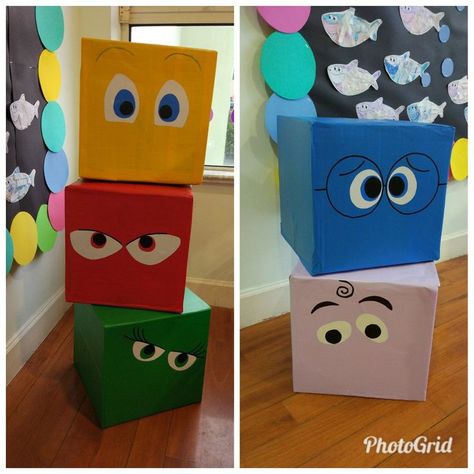 Inside Out Box Decoration, Emotion Classroom Decoration, Emotions Decoration Classroom, Inside Out Office Decorations, Emotions Classroom Decorations, Inside Out Parade Float Ideas, Inside Out Emotions Activities, Inside Out Classroom Door Decorations, Inside Out Crafts Preschool