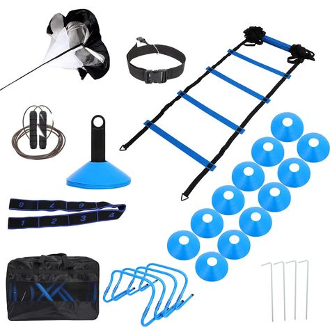 Agility Training Equipment, Soccer, Football, 1 Speed Ladder, Running Parachute, Jump Rope, 4 Hurdles, 12 Cones, Drills, Exercise, Quickness, Workout, Sports, Basketball, Baseball, Resistance Kit Parachute Jump, Sports Coach, Agility Training, Running Equipment, Exercise Equipment, Football And Basketball, Training Equipment, Sports Basketball, Jump Rope