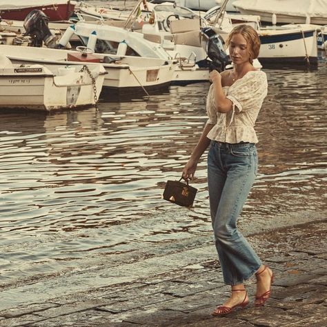 D Ô E N on Instagram: “A morning stroll along the harbor in the Docia top, a seasonless delight in delicate white eyelet 🕊 ~ Image description // Heloise…” Cotton Eyelet Top For Day Out, White Eyelet Feminine Top, Summer Pointelle Knit Cardigan, Doen Frances Top, Summer V-neck Eyelet Top, Close Up Photo, Corset Blouse, Image Description, White Halter Maxi Dress