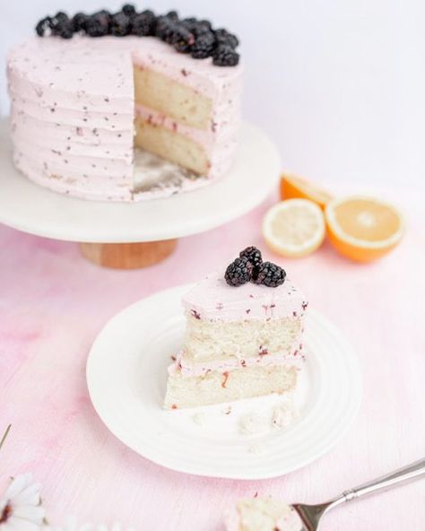 Citrus Summer Cake Recipe with Blackberry Swiss Meringue Buttercream - BAKED by Blair Citrus Cake Recipe, Blackberry Buttercream, Summer Cake Recipes, Citrus Cake, Recipe Developer, Blackberry Recipes, Summer Cake, Meringue Buttercream, Summer Cakes