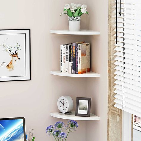 Amazon.com: Baffect 3-Pack Corner Shelf Wooden and Plastic PVC Floating Shelves Wall Mount Shelf Bookshelf Display Cosmetic Storage Rack Room Decor (Large) : Home & Kitchen Corner Shelf Decorating Ideas, Corner Shelves Bedroom, Shelf Decorating Ideas, Floating Corner Shelf, Wall Mount Shelves, Corner Shelf Ideas, Shelf Decorating, Bathroom Corner Shelf, Floating Corner Shelves