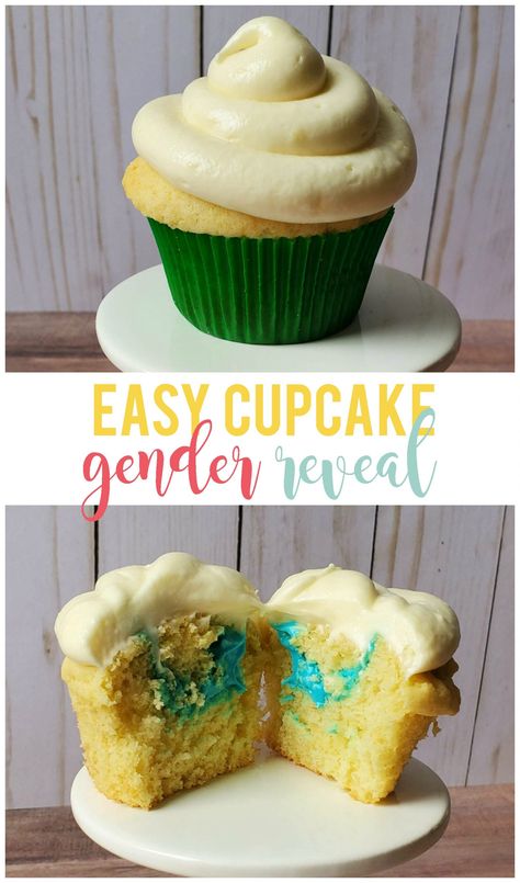 Easy Gender Reveal Cupcakes, Diy Gender Reveal Cupcakes, How To Make Gender Reveal Cupcakes, Easy Gender Reveal Cake, Gender Reveal Cake Diy Easy, Cupcake Gender Reveal Ideas, Easy Gender Reveal Cupcakes Simple, Gender Reveal With Cupcakes, Gender Reveal Cupcake Ideas