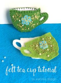 felt tea cup tutorial Felt Tea Party, Felt Tea Cup, Tea Cup Embroidery, Cup Embroidery, Felt Ornaments Patterns, Felt Bookmark, Wool Felt Projects, Felt Crafts Christmas, Felt Crafts Diy