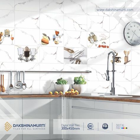 Cooking will no more be boring! Dakshinamurti Tiles presents to you an interesting collection of kitchen tiles having exclusive appeal and ingrained durability. #DakshinamurtiTiles Kitchen Tiles Wall Modern Indian, Kitchen Tiles Wall, Kitchen Wall Tiles Design, Pvc Ceiling Design, Pop Ceiling, Small House Elevation, Letter Images, Pop Ceiling Design, Wall Tiles Design