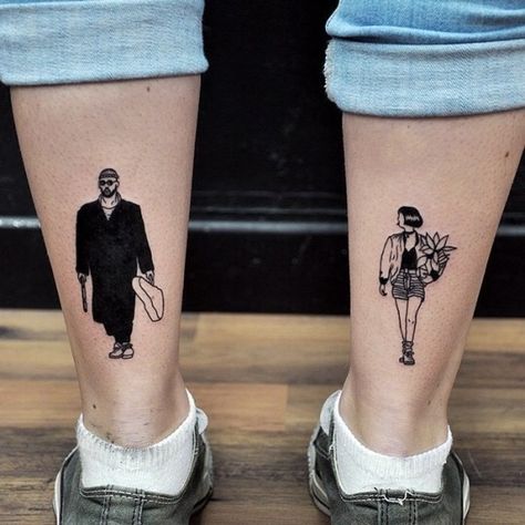 Léon and Mathilda. I think this is the one I want. Kunst Tattoos, Movie Tattoo, Movie Tattoos, Tattoos Geometric, Tattoo Artwork, Tatuaje A Color, Aesthetic Tattoo, Professional Tattoo, Design Tattoo