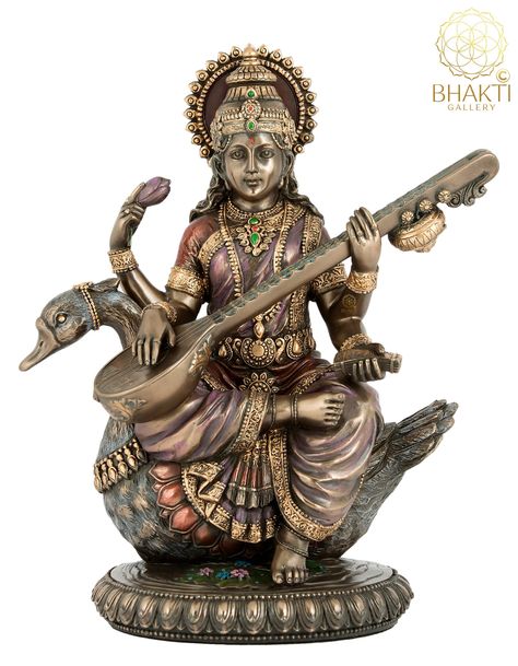 Weight: 1.2 KG Approx Measurement: Height- 21 CM/ 8 Inches Approx Width- 18 CM/ 7 Inches Approx Depth- 12 CM/ 5 Inches Approx Saraswati, goddess of knowledge and the arts, embodies the wisdom of Devi. She is the river of consciousness that enlivens creation; she is the dawn-goddess whose rays dispel the darkness of ignorance. Without her there is only chaos and confusion. To realize her one must go beyond the pleasures of the senses and rejoice in the serenity of the spirit. Saraswati wears neit Ma Saraswati, Shakthi Devi, Saraswati Murti, Saraswati Mata, Saraswati Idol, Goddess Of Knowledge, Saraswati Statue, Goddess Saraswati, God Idols