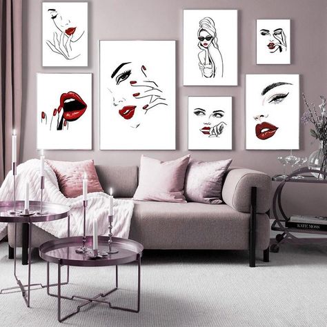 Red Lips Picture, Lips Canvas Painting, Modern Girls Rooms, Lip Pictures, Makeup Poster, Nordic Fashion, Lips Painting, Fashion Make Up, Cheap Paintings