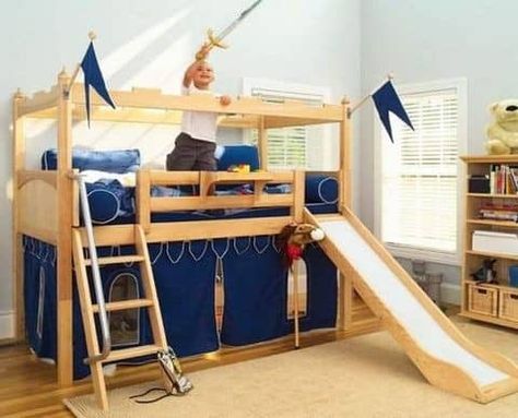 KURA Bed Hack {Turn a BORING Ikea bed into something SPECIAL!} Bed With A Slide, Cama Ikea Kura, Bunk Bed Hacks, Kura Bed Hack, Bunk Bed Safety, Ikea Kura Bed, Modern Bunk Beds, Bunk Bed With Slide, Kura Bed