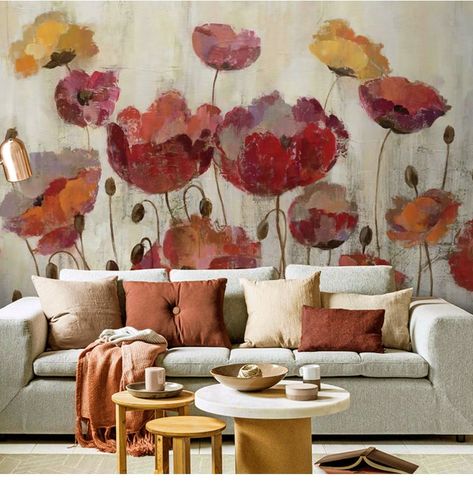 Red Poppy Flowers Floral Wallpaper Wall Mural, Watercolor Poppy Flowers Floral Wall Mural Wall Decor Watercolor Poppies, Green Chair, Poppy Flower, Red Poppies, Floral Wall, Wallpaper Roll, Cool Walls, Floral Wallpaper, Of Wallpaper