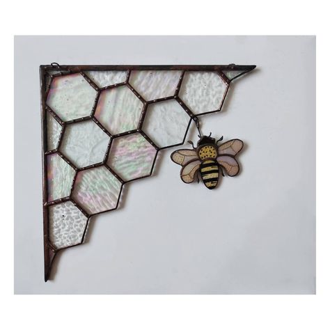 Honeycomb Stained Glass Corner - Honeycomb Stained Glass, 7.1*7.1 inches - Gift for a Nature Lover - Handmade Honeycomb - Spring Home Decor! A wonderful addition to your interior - something that will delight you! We can produce the required number of stained glass windows to order. Stained Glass Corner, Stained Glass Window Hangings, Honey Bee Decor, Making Stained Glass, Stained Glass Birds, Custom Stained Glass, Stained Glass Window Hanging, Stained Glass Panel, Bee Decor