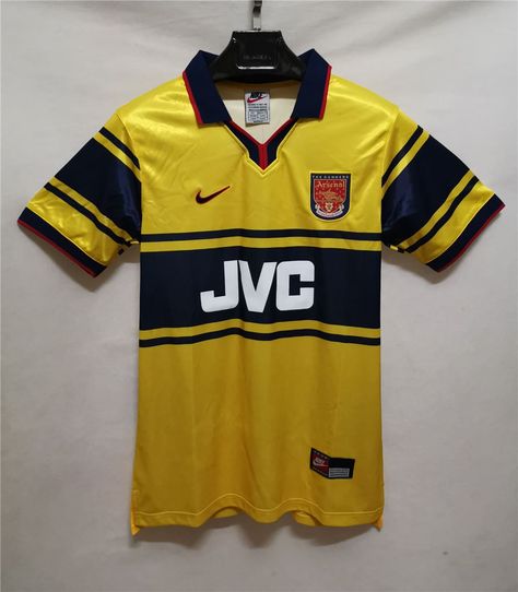 Arsenal FC 97-98 Away Yellow Football Kit Football Jersey Outfit, Advertising Display, Retro Soccer, Retro Football Shirts, Training Kit, Jersey Outfit, Retro Football, Vintage Football, Arsenal Fc