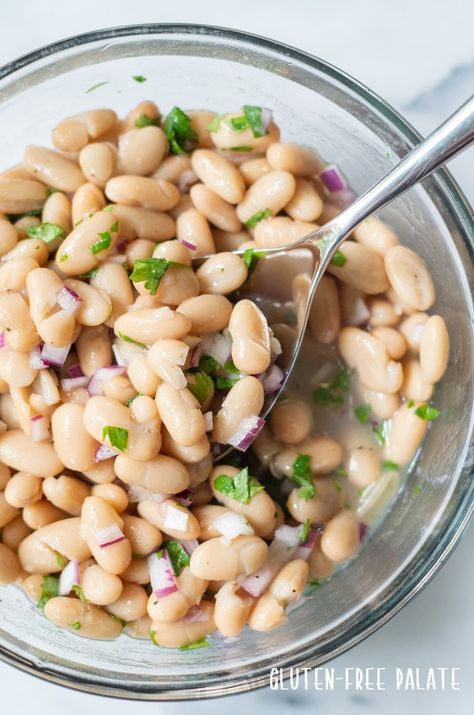 White Bean Salad Lemony White Bean Salad, Lemon Herb Dressing, White Bean Salad Recipes, Creamy White Beans, Cannellini Bean Salad, Southwest Quinoa Salad, Warm Potato Salads, Herb Dressing, Edamame Salad