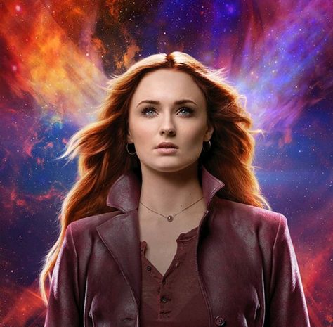 Sophie Turner as Jean Grey in X-Men: Dark Phoenix Jean Grey Sophie Turner, Marvel Jacket, Professor Xavier, Jean Gray, Jean Grey Phoenix, Maroon Leather, Dark Phoenix, Uncanny X-men, Sansa Stark