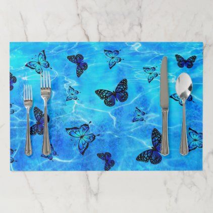 Blue Butterfly Paper Placemat Paper Placemat, Butterfly Table, Paper Blue, Paper Placemats, Butterfly Style, Table Mat, Place Mats, Custom Party, Organizing Your Home