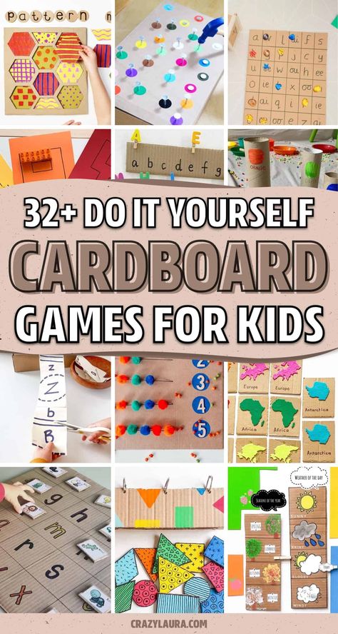 Want to save some money and make your own DIY learning games / activities for your kids!? Check out these cheap and creative ideas for inspiration to get started! Stay And Play Ideas, How To Make Board Games, Games To Make With Paper, Education Games For Kids Learning, Board Game Ideas For School Project, Diy Board Games For Kids, Diy Learning Activities, Diy Learning Games, Cardboard Activity