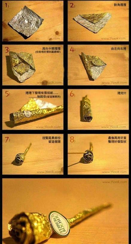 How to make a @ferrero wrapper gold rose for your special one Gum Wrapper, Life Cheats, Candy Wrapper, Creative Idea, Candy Wrappers, Ferrero Rocher, Food Themes, Romantic Gifts, Craft Time