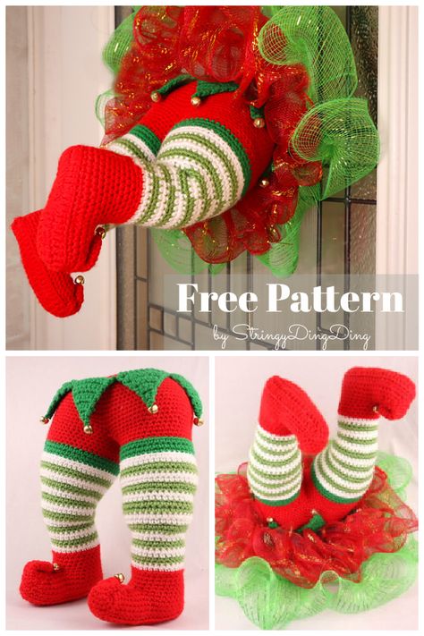 Christmas Wreath Crochet, Elf Christmas Wreath, Crochet Wreaths, Wreath Crochet, Elf Wreath, Crochet Christmas Stocking Pattern, Crochet Christmas Wreath, Christmas Crochet Patterns Free, Crocheted Christmas