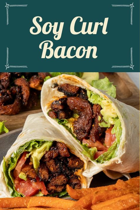 BLT wraps on a plate Soy Curl Bacon, Butler Soy Curls Recipes, Vegan Pork, Soy Curls Recipes, Vegan Blt, Blt Wraps, Sandwich Breakfast, Cooking Tofu, Plant Based Recipes Breakfast