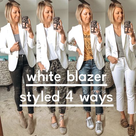 Denim Blazer Outfit, How To Wear A White Blazer, White Blazer Outfits, Comfy Jeans Outfit, Business Professional Outfits, Bigo Live, Sweet Clothes, Spring Clothing, Blazer Outfit