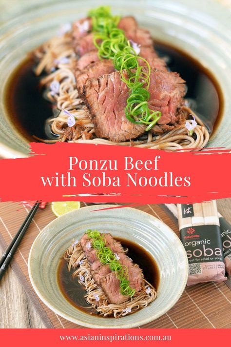 What's the secret to cooking a wonderful Ponzu Beef with Soba Noodles? The firm and smooth mouthfeel of soba noodles sets the tone, and the citrusy scent of Ponzu beef lights up the recipe. Recipe by Asian Inspirations. #japaneserecipe #japanesecuisine #noodles #soba Toshikoshi Soba Recipe, Hot Soba Noodle Recipe, Soba Noodle Recipe, Japanese Rice Dishes, Soba Recipe, Noodles Asian, Soba Noodles Recipe, Beef Tataki, Ponzu Sauce