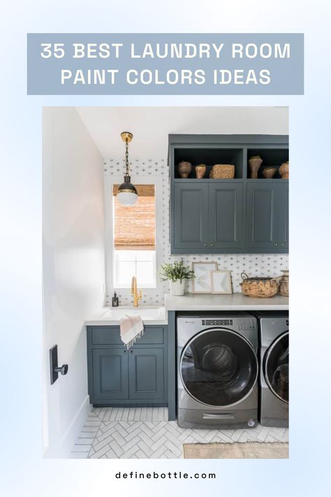 Utility Space, Mindy Gayer Design, Laundry Room Paint Color, Laundry Room Paint, Laundry Room Tile, Laundry Room Colors, Blue Laundry Rooms, Creative Layout, Stylish Laundry Room