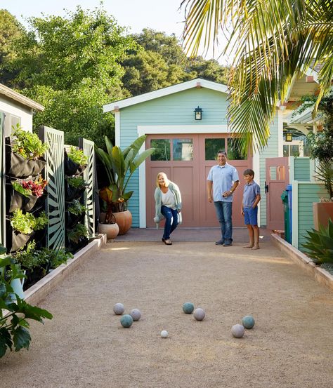 Tired of mowing? It’s time to ditch the lawn and bring bocce ball to your backyard. Backyard Bocce, Mowing Strip, Drought Tolerant Grass, Santa Barbara House, Clover Lawn, Water Wise Plants, Small Front Yard, Bocce Ball, Landscape Fabric