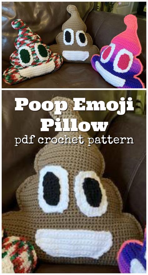 LOL Poop emoji crochet pillow pattern! My kid would love this! But I'm not sure I want one in my house! Hilarious, though! Fun handmade gift idea for a teen. #crochet #pattern #poopemoji #poop #crochetpillow #cushion #handmadepillows #teengift #handmadeteengift #crochetteengiftideas #crochetpattern #yarn #crafts #craftevangelist Crochet Support Pillow, Crochet Poop Emoji Pattern, Crochet Poop Emoji Pattern Free, Crochet Poop, Crochet Gifts For Kids, Crocheted Cushions, Crochet Emoji, Crochet Pillow Patterns Free, Emoji Pillows